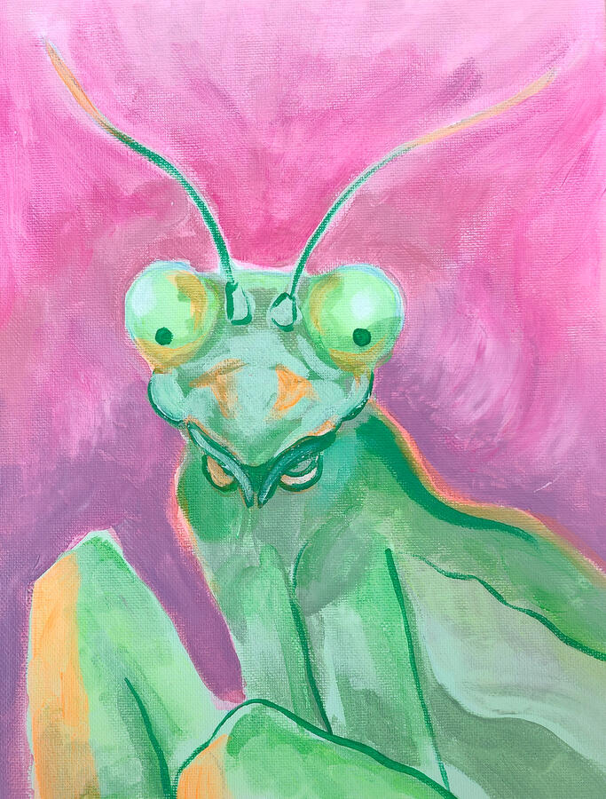 Mantis, Acrylic , 11"x14" on canvas board, 2025