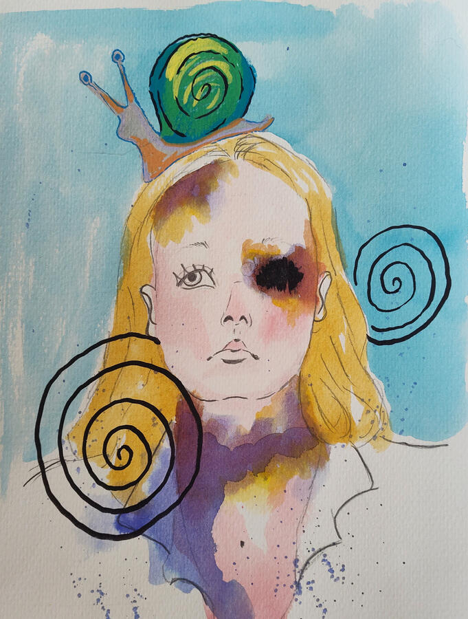 Eventually, Watercolor & Acrylic Marker, 8.5"x11" paper, 2025