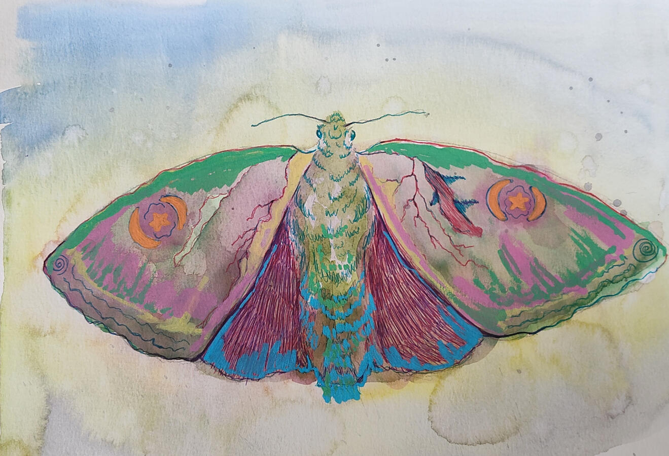 Molted, Watercolor & Acrylic Marker, 11"x14 paper, 2025